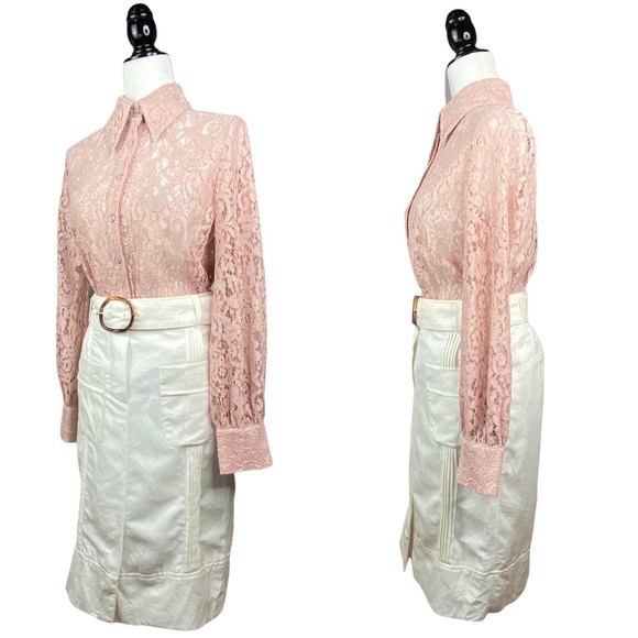 Halogen x Atlantic-Pacific Nordstrom Women’s Blush Pink Sheer Floral Lace Blouse - Picture 14 of 15